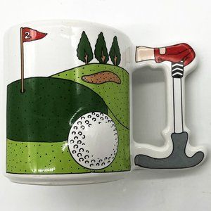 Vintage 1990 3D Raised Golf Ball Putter Handle on Green Stoneware AEP Coffee Mug